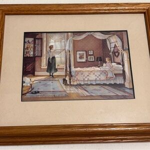 Framed Vintage Bedroom Scene Art